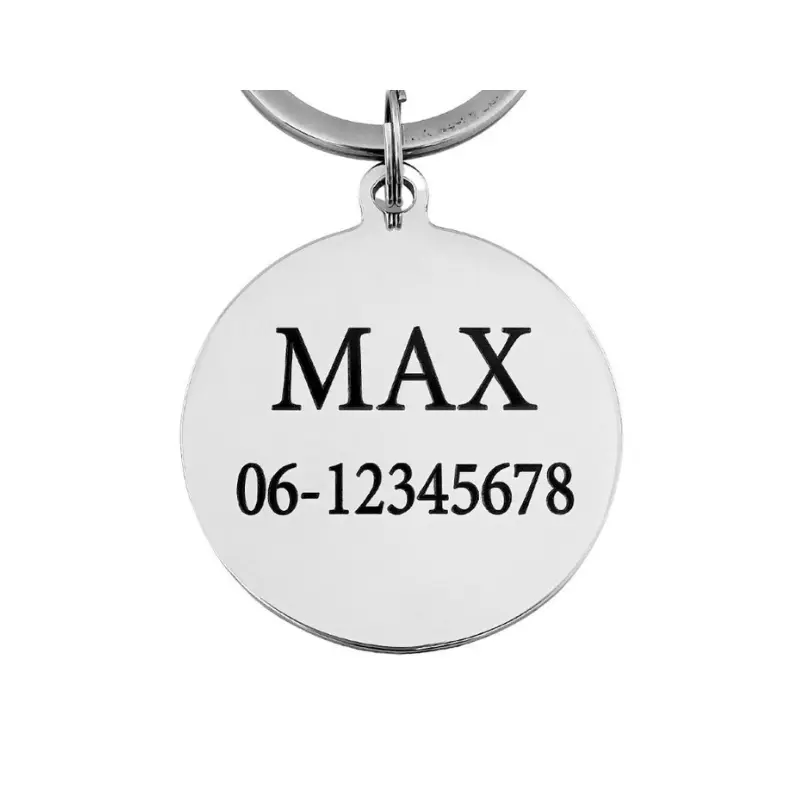 Goede hondenpenning graveren met naam en adres voor hond en kat Laat deze mooi penning gratis aan 2 kanten graveren met je gegevens zilver