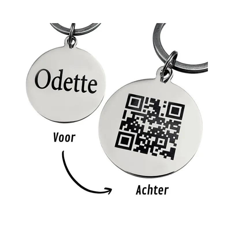 Dierenpenning QR code graveren Katten of honden - dieren penning met QR code met naam en adres zwart