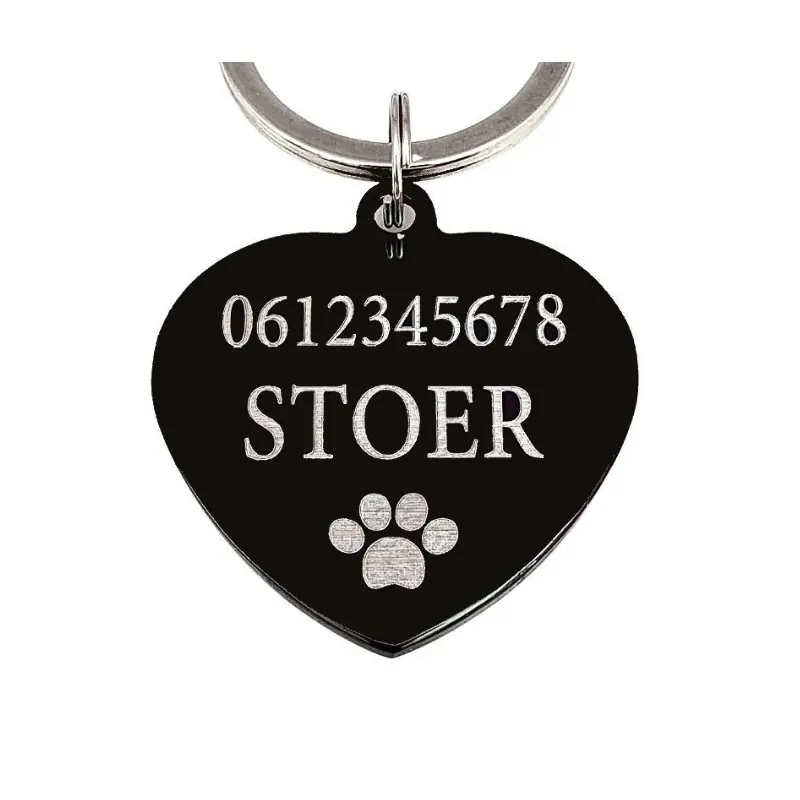 Luxe hondenpenning graveren Hart met naam Hondenpenning groot met adres online kopen Naamplaat voor hond met adres Penning met naam hond zwart